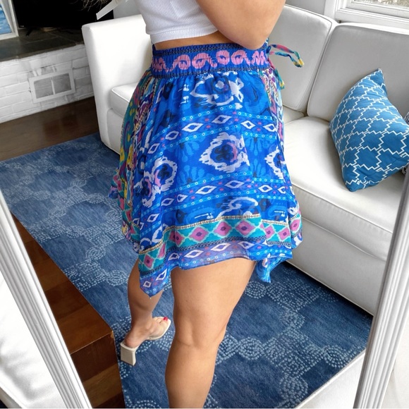 🦋 ZARA BOHO BLUE MULTI ASYMMETRICAL MINI SKIRT! - Picture 2 of 16
